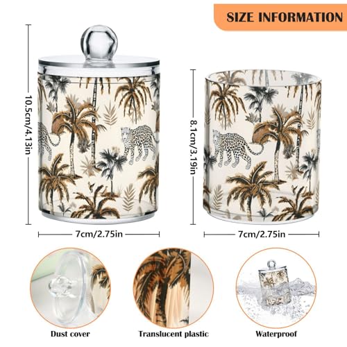 2 Pack Qtip Holder Organizer Dispenser Leopard Palm Trees Bathroom Storage Canister Cotton Ball Holder Container for Cotton Pads (2 Count)