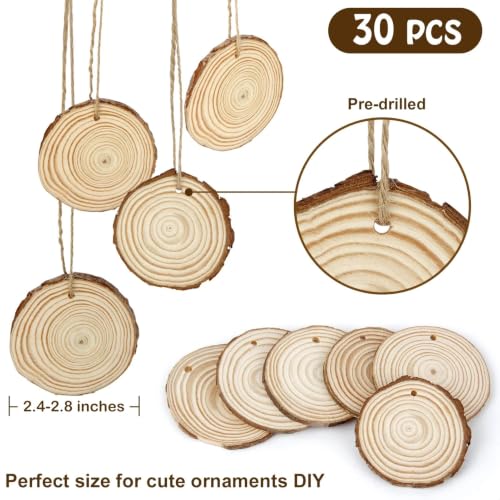 2.4 2.8IN Natural Wood Slices with Jute Twine for DIY Ornaments (30 Count)