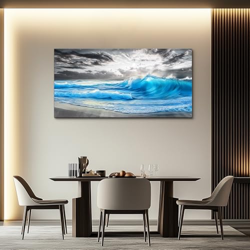 Large Canvas Beach Wall Pictures Artworks Wall Decor For Living Room Canvas Wall Art For Bedroom Office Decorations Blue Sea Wave Ocean Paintings Modern Inspiration Home Decor 30x60 In