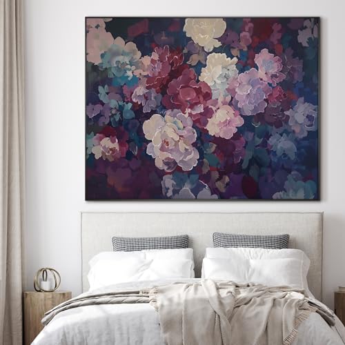 36"x46" Extra Large Framed Wall Art Bold Peony Bloom in Colorful Impressionist Style