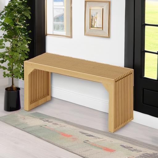 ROOMTEC 35" Dining Bench, Indoor Wood Bench for Entryway,Living Room,Kitchen and Bedroom (Nature, Long Bench)