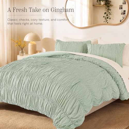 Green Gingham King Size Comforter Set