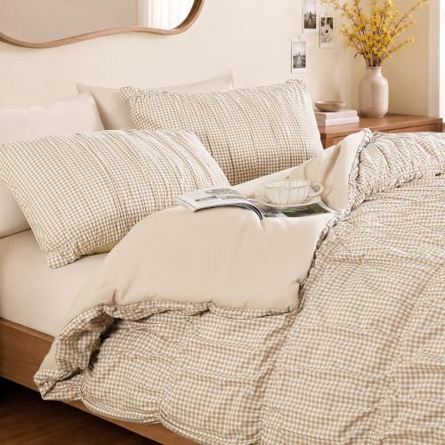 Tan Gingham King Size Comforter Set