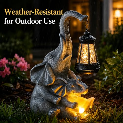 Solar Elephant Garden Statue with Lantern