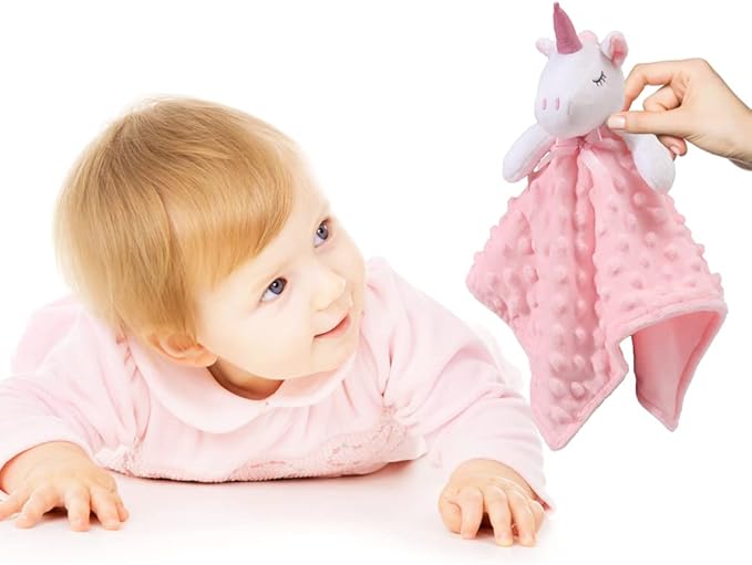 CREVENT Soft Cozy Baby Blankets for Boys Girls + Security Blanket, Set with A Gift Bag Newborn Essentials (Unicorn)