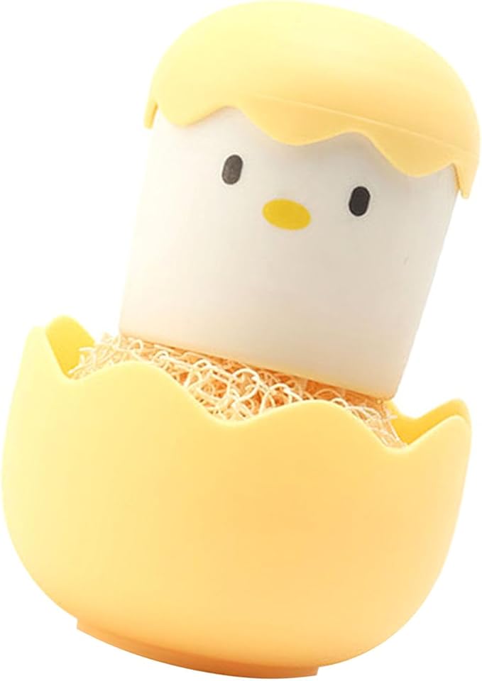 Eggshell Chicken Cleaning Brush Cartoon Kitchen Scrubber Fiber Ball Head Detachable Handle for Bowls Pots Dishwashing PP Material (Yellow)