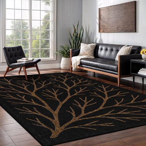 Washable Indoor Outdoor Rug 5x7 Modern Area Rugs Branch Pattern Non Shedding Waterproof Easy Clean Patio Deck Porch Living Room Bedroom Garden RV (35 Sq Ft)