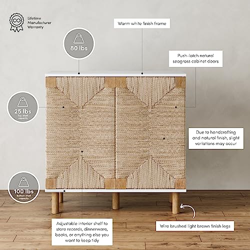 Beacon Accent Natural Sideboard Storage Cabinet TV Stand with Adjustable Interior Shelf and Seagrass Doors