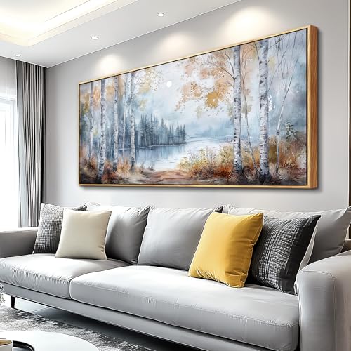 Trees Forest Landscape Painting Wall Art For Living Room Large Canvas Wall Decor For Bedroom Office Decorations Lake view Wall Pictures Home Decor Printing Artwork Wood Framed 32"X72"
