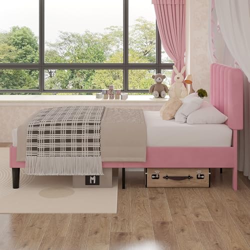 Twin Size Bed Frame with Upholstered Headboard