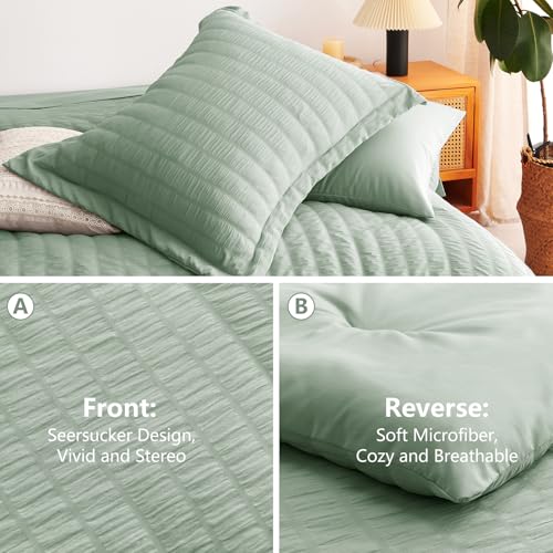 Full Size Comforter Set 7 Pieces Sage Green Seersucker Bed in a Bag