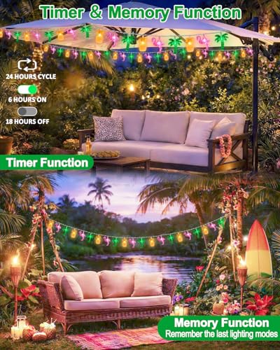 50 LED 25ft Summer Hawaiian Beach Battery String Lights Outdoor with Remote