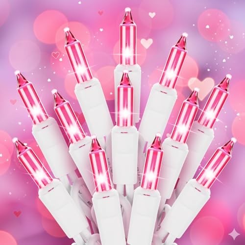 Pink Christmas Lights 100 Count 20 Feet Incandescent Bulb