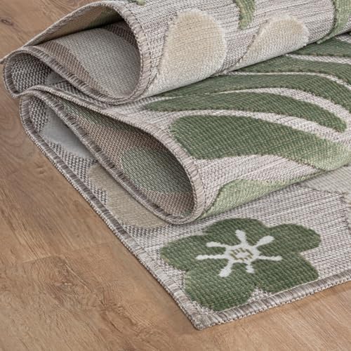 Outdoor Rug 10x14 Large Modern Floral Tropical Area Rugs for Outdoor and Indoor Patio Easy to Clean Non Shedding Living Room Porch Garden Washable Outside Carpet