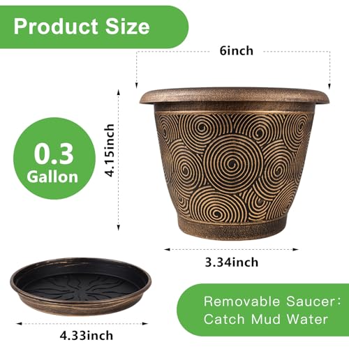 6 Inch Flower Pots Planters for Indoor Outdoor Plants (6 Count)