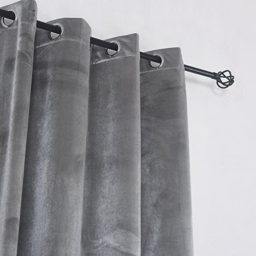 Super Soft Luxury Heavy Velvet Set of 2 Smoky Gray Classic Blackout Curtains Panels Home Theater Grommet Drapes Eyelet