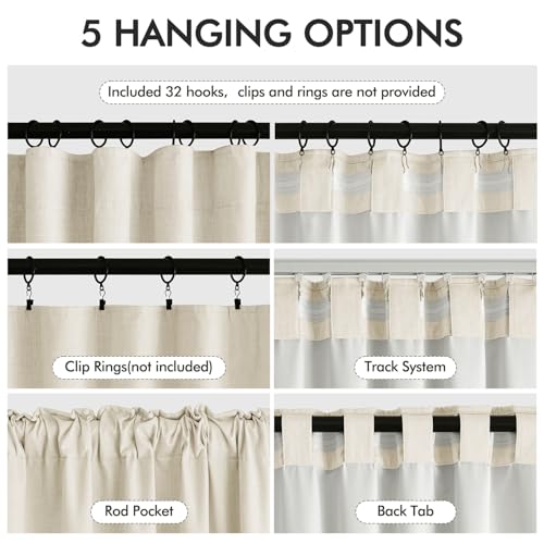 100% Blackout Back Tab Pleat Linen Curtains 50" Wx90 L (2 Count)