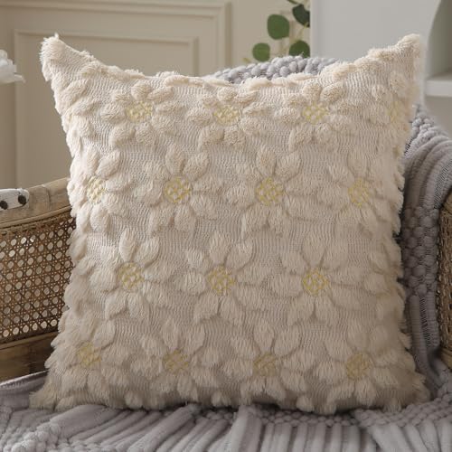 Spring Summer Pillow Covers 20x20 inch Set of 2 Beige Sunflower (2 Count)