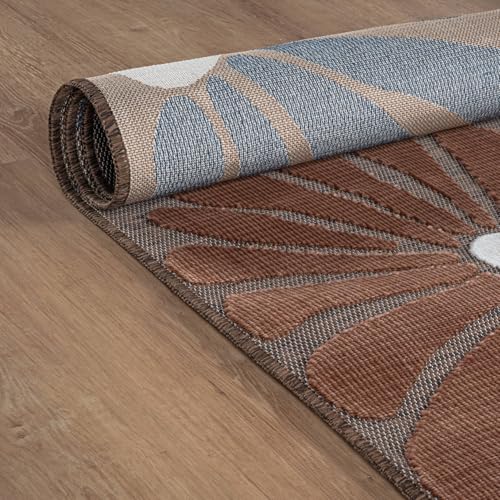 Outdoor Rug 5x7 Modern Floral Tropical Area Rugs for Outdoor and Indoor Patio Easy to Clean Non Shedding Living Room Porch Garden Washable Outside Carpet (35 Sq Ft)