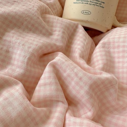 Pink Gingham Comforter Set Twin XL Fluffy Soft Princess Style Girls Lace Bedding Set Vintage Plaid Checkered Comforter with 2 Pillowcases Farmhouse Gingham Bedding Grid Bed Comforter Set