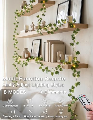 33FT Monstera Vines with Lights Battery & USB Powered Copper Wire