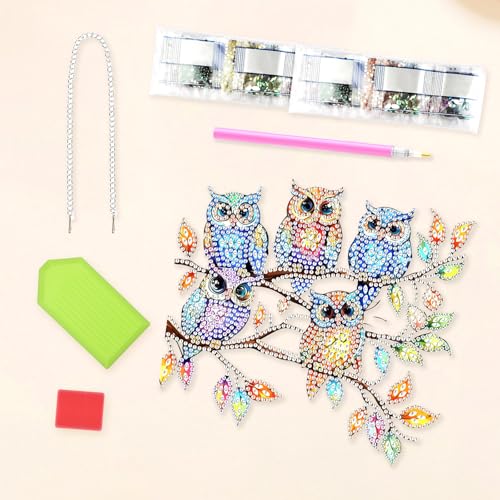 DIY Colorful Owls Diamond Painting Hanging Ornament