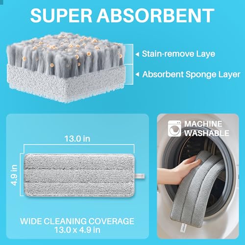 8L (2.1 Gal) Large Capacity Mop System with Extension Handle, Perfect for Household and Commercial Floor, Window, and Wall Cleaning - Includes 3 Washable Microfiber Pads for Wet and Dry Use