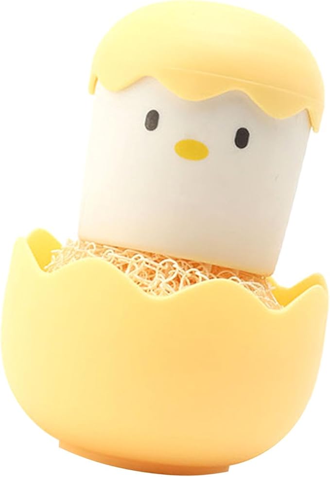 Eggshell Chicken Cleaning Brush Cartoon Kitchen Scrubber Fiber Ball Head Detachable Handle for Bowls Pots Dishwashing PP Material (Yellow)
