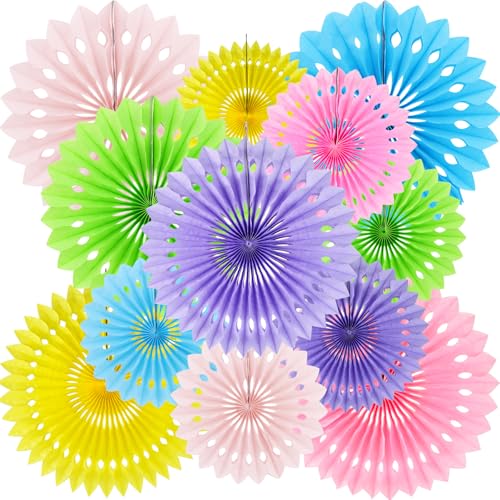 Honeycomb Round Paper Fans Macaron Hanging Party Decoration (12 Count)