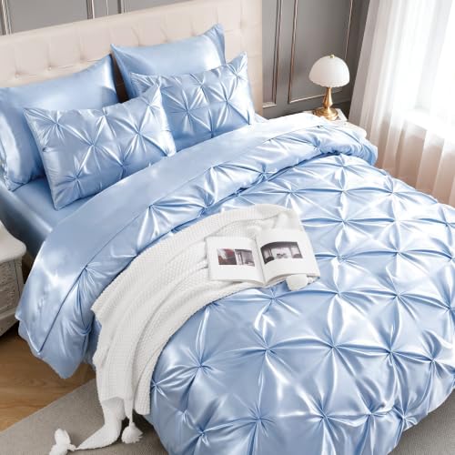 Satin King Size Comforter Set Blue Haze