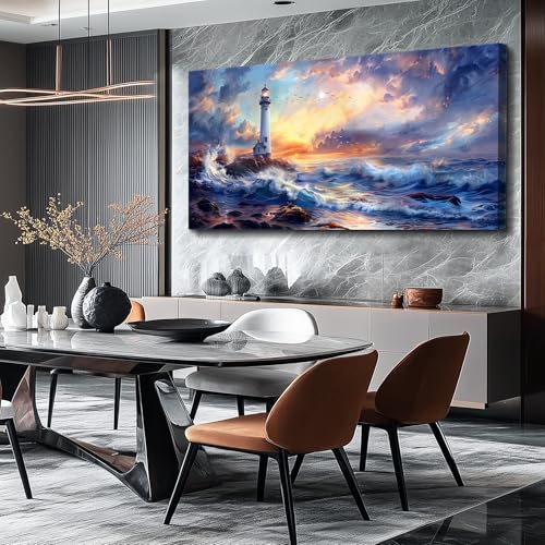Canvas Wall Art For Bedroom Wall Decorations For Living Room Modern Office Wall Decor Seaside Scenery Lighthouse Mountain Pictures Printed Artwork Restaurant Home Decor Aesthetics 20"X40"