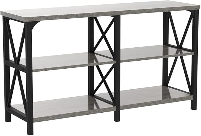 LVB Rustic Sofa Table, Farmhouse Console Table for Living Room, Hallway entryway Table with Storage, Entry Table for Foyer, Light Grey Oak, 55 Inch