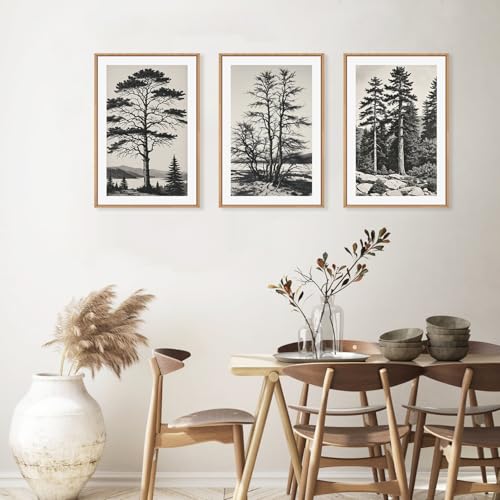 Large Vintage Sketch Tree Framed Wall Art Set
