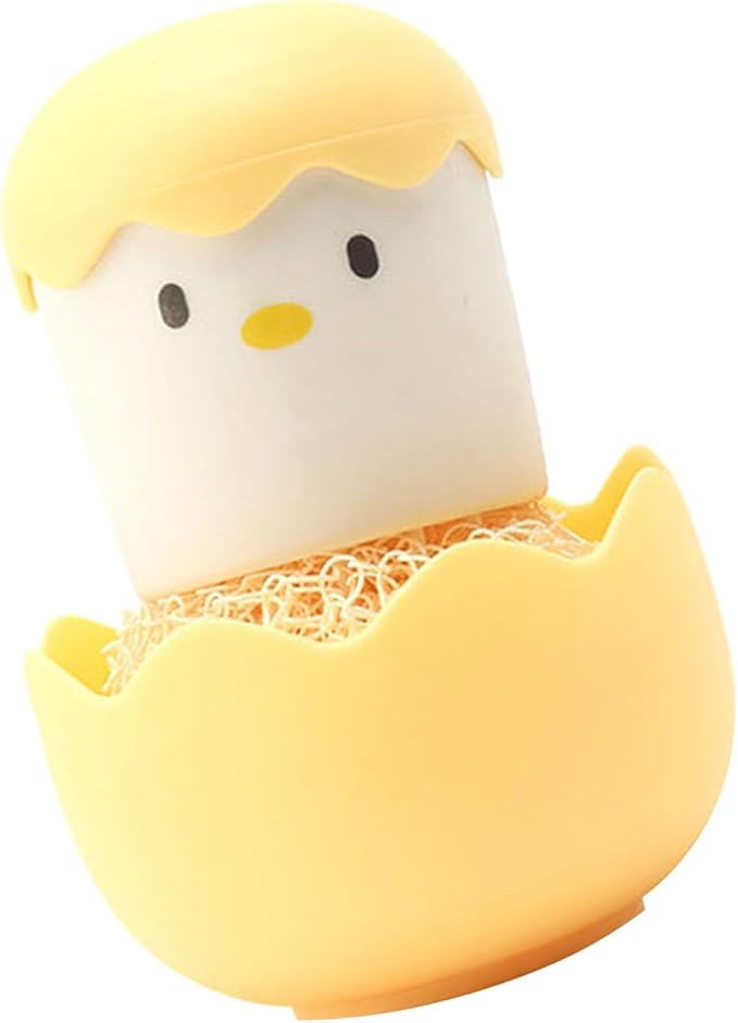 Eggshell Chicken Cleaning Brush Cartoon Kitchen Scrubber Fiber Ball Head Detachable Handle for Bowls Pots Dishwashing PP Material (Yellow)