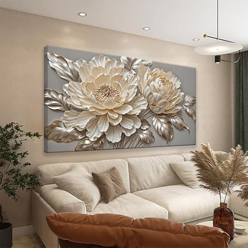 Large White Flower Canvas Wall Art For Living Room Prints 29 X 58 Inch
