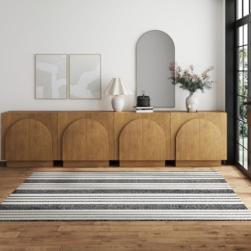Iris Mid Century Modern Wood Accent Cabinet Sideboard Credenza TV Stand with Arched Cabinet Doors and Adjustable Shelves for Kitchen or Living Room