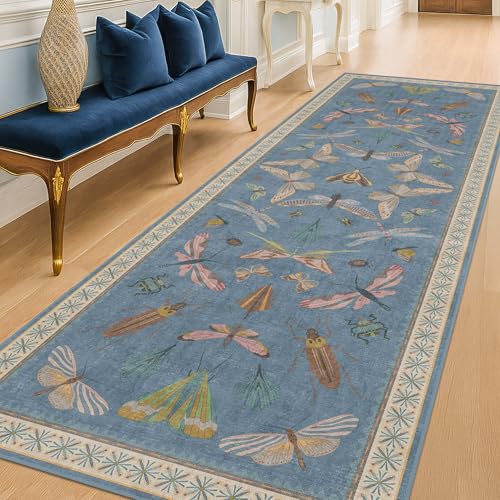 Blue Insect 2'6'' Wide 8' Long Hallway Runner Rug (20 Sq Ft)
