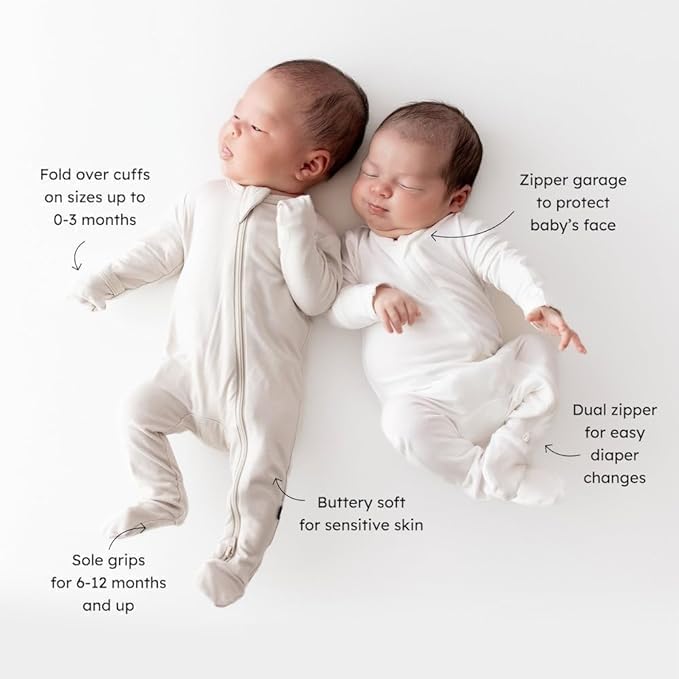 KYTE BABY Unisex Zipper Closure Footies, Rayon Made From Bamboo, 0-24 Months