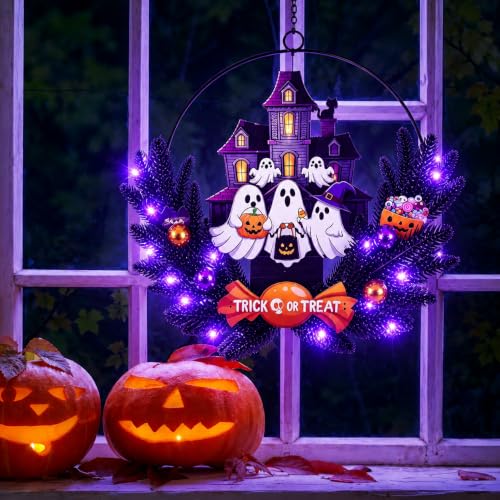 Pre Lit Halloween Wreath for Front Door
