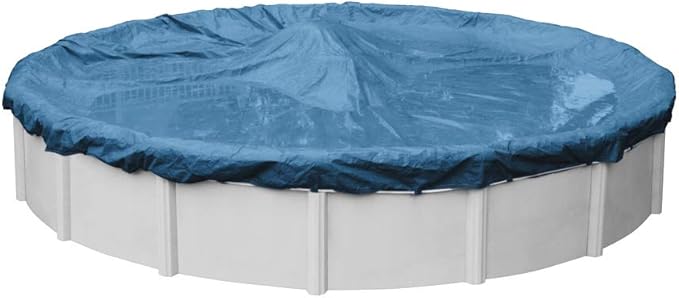 Robelle 24 ft Heavy Duty Blue Winter Pool Cover for Above Ground Pools, 4 ft Overlap (28 ft Cover Size), Solid 8 x 8 Scrim, 2.36 oz/yd2, 10-Year Warranty, Style: 3524-4
