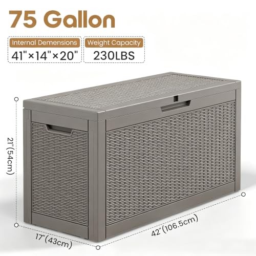 75 Gallon Outdoor Storage Box Waterproof Deck Box for Patio