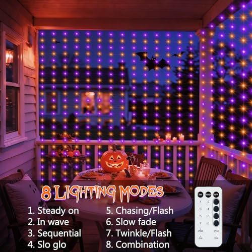 Halloween Curtain Lights Battery Operated 9.8 x 9.8Ft (300 Count)