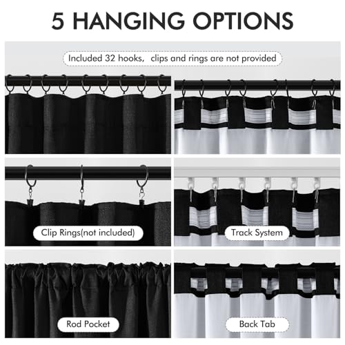 100% Blackout Back Tab Pleat Linen Curtains 50" Wx108 L (2 Count)