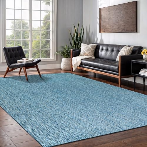 Washable Indoor Outdoor Rug Weather Resistant Carpet Modern Solid for Porch Deck Balcony Backyard Patio Rug 8x10 Aqua Blue (80 Sq Ft)