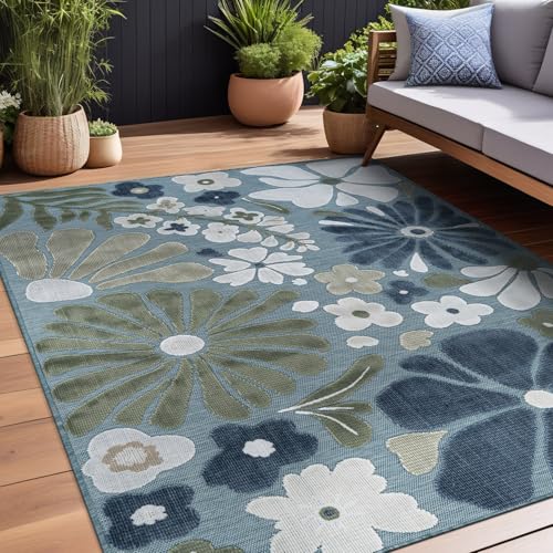 Outdoor Rug 8x10 Modern Floral Tropical Area Rugs for Outdoor and Indoor Patio Easy to Clean Non Shedding Living Room Porch Garden Washable Outside Carpet (80 Sq Ft)