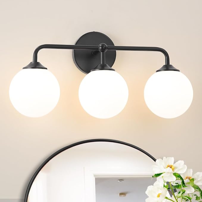 Black Bathroom 3-Lights Vanity Light Fixtures, Minimalist Vanity Lights