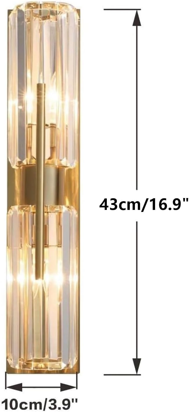 Modern Luxury Crystal Wall Sconce 2-Light Gold Mid Century Brass Wall Lighting