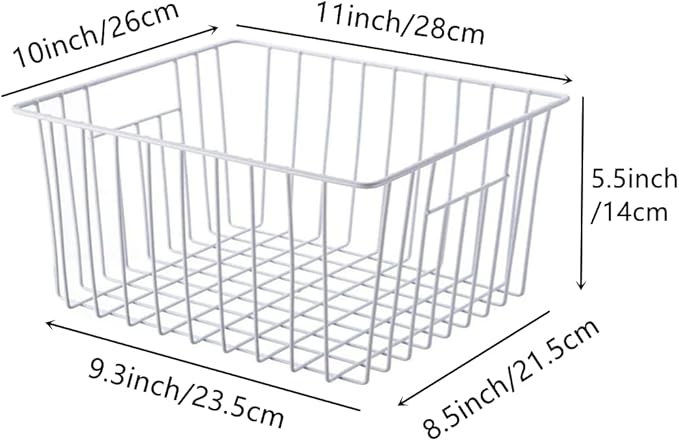 Slideep Freezer Baskets Storage Basket Organizers, Deep Wire Farmhouse Bins Container with Handles for Kitchen, Pantry, Cabinet, Car, Bathroom Pearl White, 4 Pack