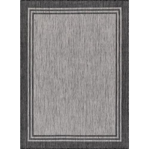 Bordered Outdoor Rug 6x9 Washable Outside Carpet for Indoor Patio Porch Waterproof Easy Cleaning Non Shedding Area Rugs Dark Gray 6 x 9