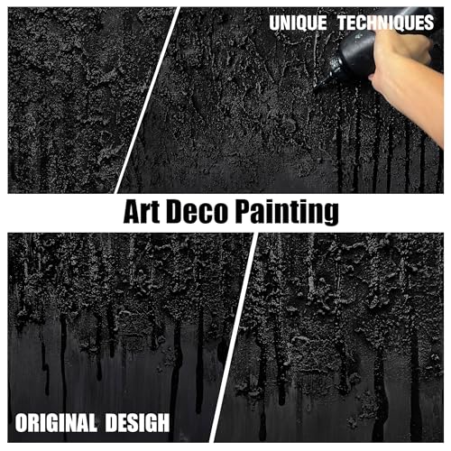 Black Hand Painted Wall Art for Office Abstract Wall Decor for Living Room Big Wall Art for Bedroom Men Size 29 x 58 Inch